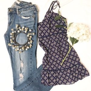 3/$15💜AEO Purple Beaded Keyhole Print Blouse